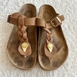 Size 36 Birkenstock Brown Braided Thong Sandals